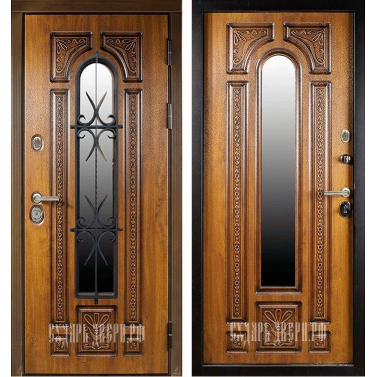 Фото Дверь Сударь Рим с окном и ковкой Голден Оак Винорит DIS002860
